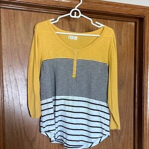 Maurices Yellow and Blue Buttoned Blouse